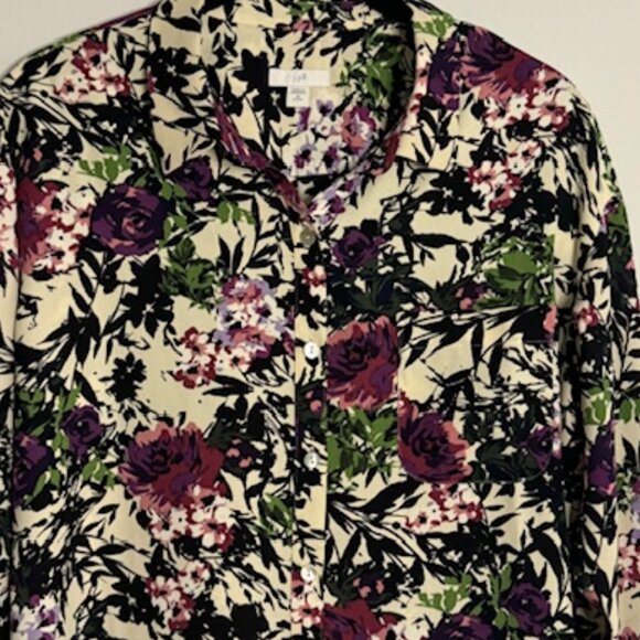 J. Jill Floral Long Sleeve Lightweight Button Up Blouse Size Medium - Picture 3 of 5